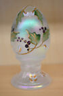 FENTON USA Hand Painted Art Glass Pedestal Egg ~ White Holly Miller 1807 ~DD