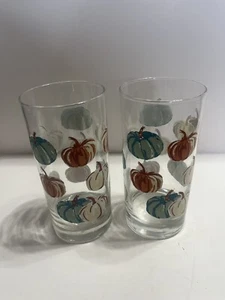 2  Dinning Libbey 16 Oz  Ice Tea Drinking Glass Tumblers Pumpkins 289 - Picture 1 of 5