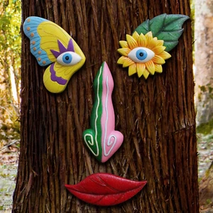 Tree Faces Decor Outdoor,Funny Tree Faces Sculpture,Colorful Fence Decoration... - Picture 1 of 1