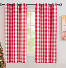 2 Pc Buffalo Curtain Check Semi Sheer Farmhouse Panels Red White 40X63