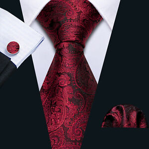 Mens Tie Silk Necktie Pocket Square Cufflinks Clip Set Paisley Floral Wedding