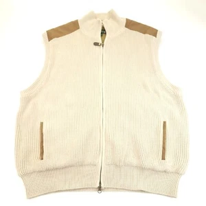 Orvis Vest Womens XL Tan Knit Leather Trim Heavyweight Warm Zip Front Cotton - Picture 1 of 12