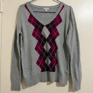 Y2K Women Argyle Sweater Sz XL V-Neck Academia Collegiate Preppy Old Money Retro - Picture 1 of 8