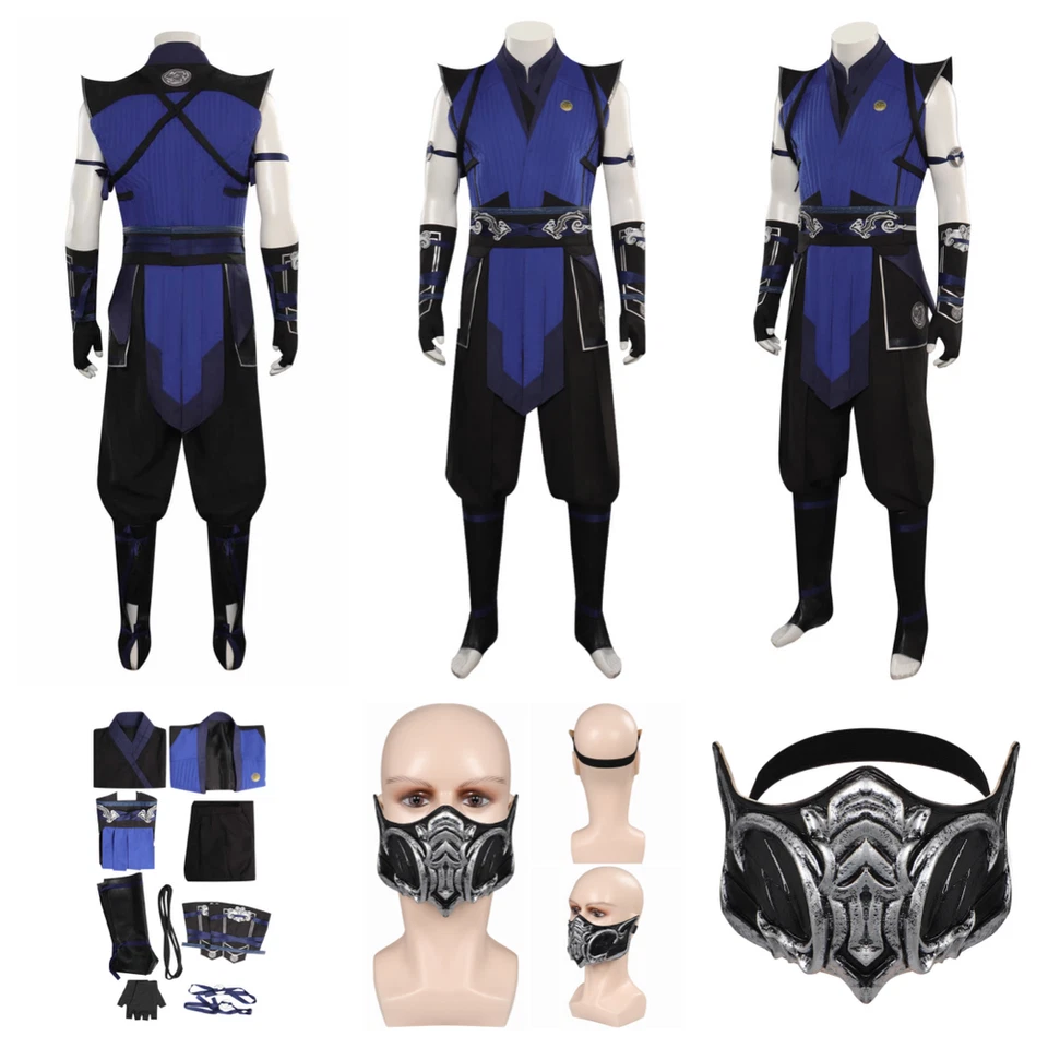 Mortal Game MK:Sub-Zero Cosplay costume Halloween party Blue outfit+Latex Mask - Image 1 of 4