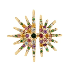 14K Yellow Gold Multi Gemstone Starburst Ring Statement Cocktail Fine Jewelry - Picture 1 of 7
