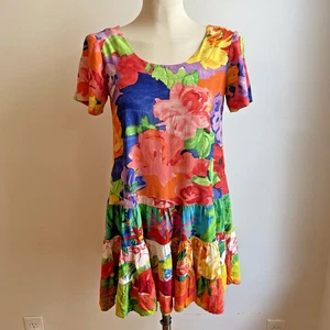 Jams World Rose Fusion Hattie Dress Hawaiian Floral Tiered Summer Vacation XS - Picture 1 of 8