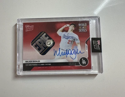 Auto Game Used Logo Base Relic #/10 Walker Buehler 2020 TOPPS NOW 459D WS Champ - Image 1 of 2
