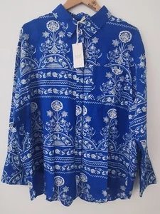 BNWT Next x William Morris Blue Floral Print Linen Blend Shirt Size UK 18 * NEW - Picture 1 of 14