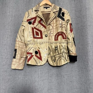 Indigo Moon Blazer Women Medium Tan Patchwork Sequin Beaded Tapestry - Bild 1 von 6