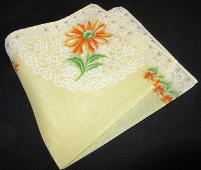 Telón de fondo amarillo alegre floral Hankie Daisy vintage 12" X 12" Foto 1 de 2