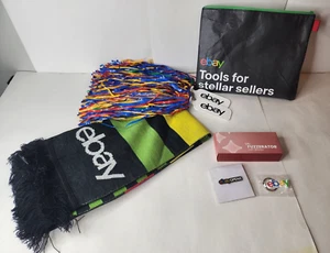 eBay Open 2023 Swag Konvolut Tasche, Schal, Bommel, Pin, Schlüsselanhänger, Fuzzerator - Bild 1 von 3