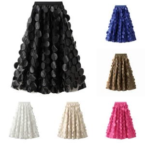 Women 3D Polka Dot Tutu Tulle Skirt Ladies Elastic Waist A-line Mesh Skirt - Picture 1 of 26