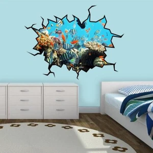 School Of Fish Crack in the Wall Peel & Stick Removable Decal Coral Reef VWAQ - - Picture 1 of 6