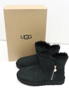 UGG Bailey Zip Mini Black Suede Sheepskin Winter Ankle Boots Size 11/EU 42 - Picture 1 of 8