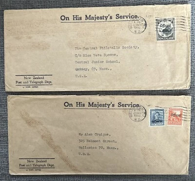 2 portadas oficiales de Nueva Zelanda a EE. UU. 22 de marzo de 1946 por correo y departamento de telégrafos Foto 1 de 4
