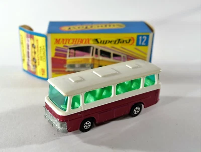 Caja de cerillas Lesney Superfast Nº 12 Setra Coach vidrio azul carmesí fundido a presión en caja D16 Foto 1 de 3