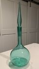 Vintage MCM Blenko Decanter In Sea green With Flame Stopper READ
