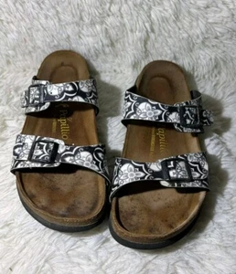 Birkenstock Papillio Black & White Floral Print Leather Sandals Womens Sz 8/8.5 - Picture 1 of 8