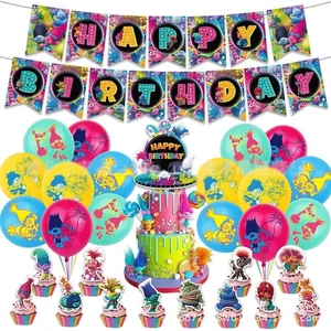 Trolls Temática Niños Fiesta de Cumpleaños Decoración Banner Globos Pastel Cupcake Toppers ~ゞ - Imagen 1 de 5