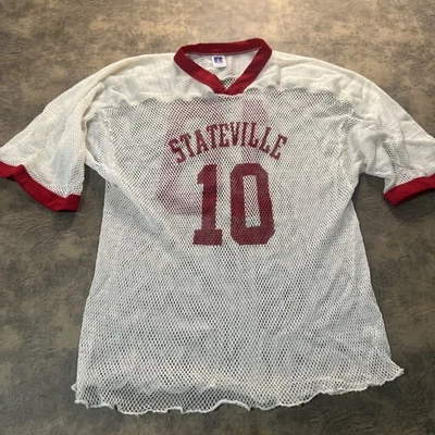 Stateville Prison 足球球衣 RUSSELL 美国制造白色网眼 80 年代 OSFM — 第 1/4 张图片