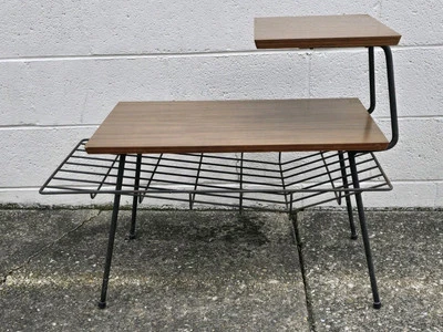 MCM Paul McCobb Planner Group Iron Hairpin Leg & Laminate Magazine 3 Tier Table - Image 1 of 4