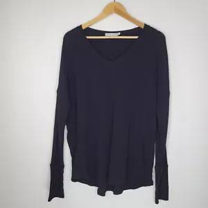 MODODOC Black Long Sleeve Tunic Top Size L Modal Blend Stretch Waffle Thermal - Picture 1 of 7