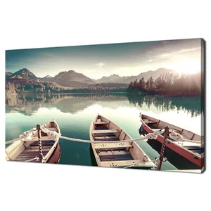 Barcos en el lago al atardecer impresión de lona imagen arte de pared decoración del hogar - Imagen 1 de 7