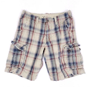 American Eagle Cargo Shorts Mens 32 Classic Fit Plaid Red Blue Cotton Summer - Picture 1 of 10