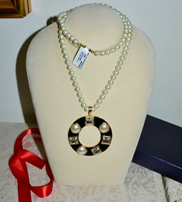 NUEVO CON ETIQUETAS $165 KENNETH LANE KJL Perla Estrás Esmalte Medallón Collar 30" Foto 1 de 4
