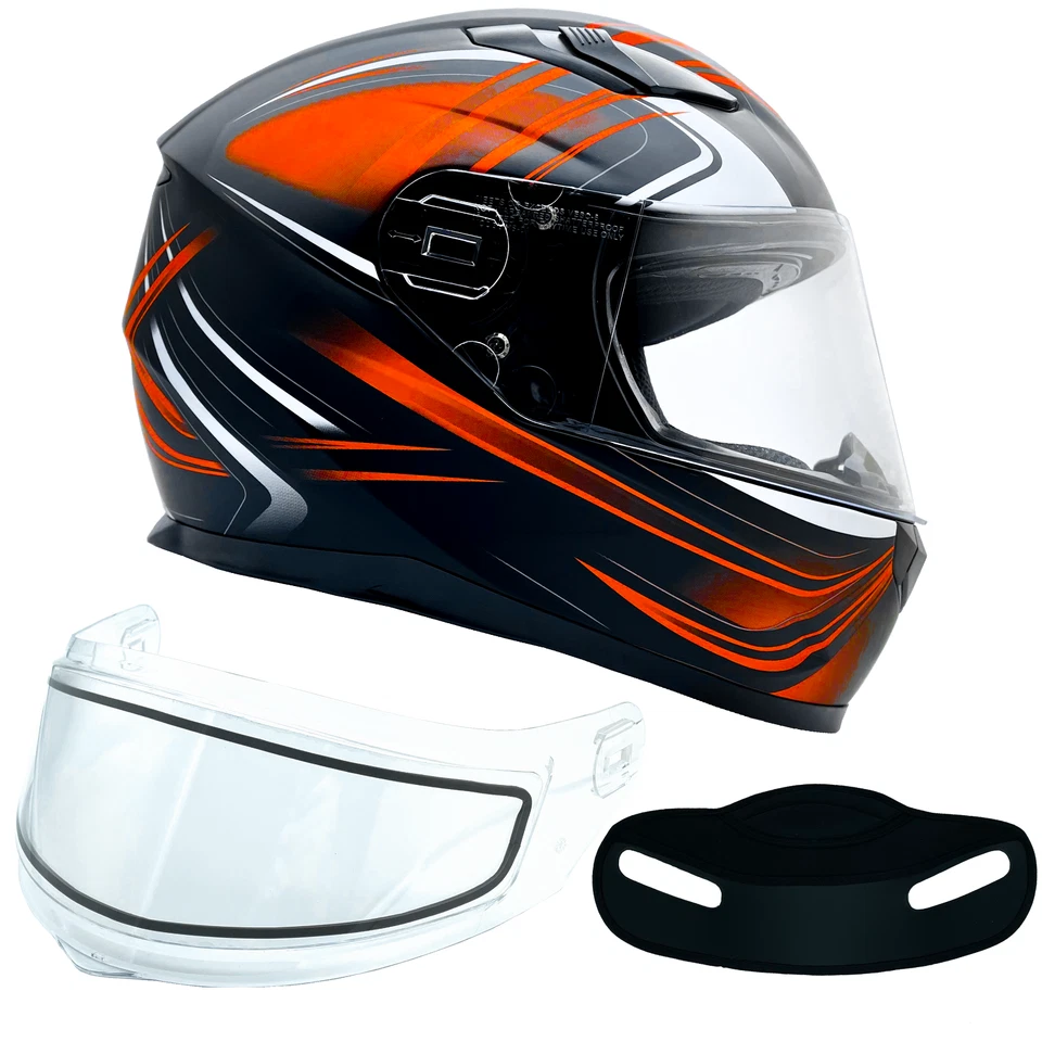 Orange Adult Full Face Snow Helmet Dual Lens Anti Fog Shield Retractable Visor — 第 1/4 张图片