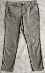 Old Navy Pants sz 6 Tall Lodge Khaki Orange Embroidered Lobsters 32 x 28.5 - Picture 1 of 7