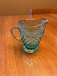 MINT Vtg 1960's Anchor Hocking Wexford Green Diamond Cut Creamer 4.25"x4.75" - Picture 1 of 7
