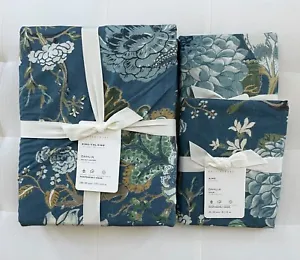 Pottery Barn DAHLIA FLORAL King Duvet & Two King Shams Blue Reversible NWT - Picture 1 of 5