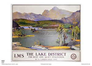 LAKE DISTRICT RYDAL WATER VINTAGE RETRO RAILWAY TRAVEL POSTER ADVERTISING - Picture 1 of 1