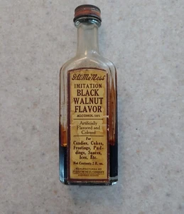 Vintage F. W. McNess Glasflasche aus schwarzem Walnussimitat mit Deckel & Original Etikett - Bild 1 von 12