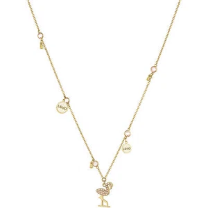Women's Necklace Liu Jo Stainless Steel Gold Flamingo White Zirconia Pink LJ1484 - Picture 1 of 1