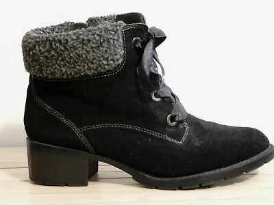 Botas al tobillo de invierno de gamuza de cuero SPORTO negras forradas de lana con tacón para mujer talla 6/7 Foto 1 de 4