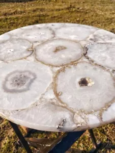 18inch Round White Agate Coffe Table, Handmade Table, Cryatal Agate Table top, - Picture 1 of 2