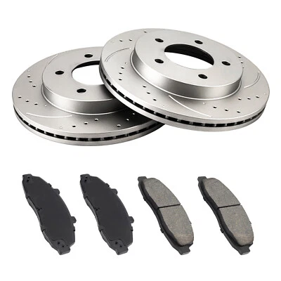 54042 D679 2x Front Drilled Brake Rotor + 4x Pads For Ford F-150 1997-2003 Foto 1 de 4