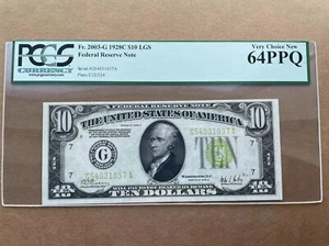 1928C $10 Federal Reserve Note Fr#2003-G PCGS64PPQ G54031037A - Picture 1 of 2