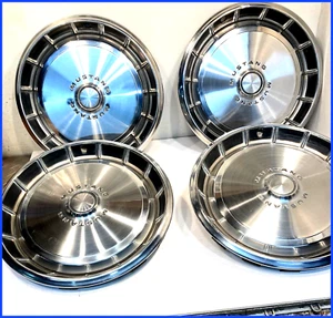 1971-73 MUSTANG USED OEM 14" STAND STAINLESS STEEL HUBCAPS 2 pcs  ~VERY NICE~ - Picture 1 of 7