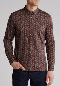 John Varvatos Ross Floral Button-Up Shirt X-Large, WINE - Picture 1 of 4