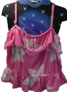 Poof! Girl top size XL halter pink batik stars adjustable spaghetti straps lace - Picture 1 of 11