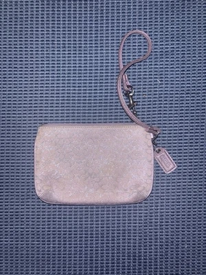 COACH Metallic Liliac Lavender Silver Mini Signature Canvas Zip Wristlet - Image 1 of 4