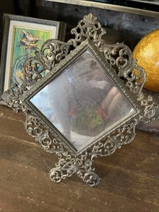 antiker verzierter Spiegel aus Metallguss abgeschrägtem Glas 17"x15,5" sehr guter Zustand - Bild 1 von 8