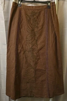 Юбка женская Carole Little размер 12 коричневая с вышивкой из льняной смеси - Изображение 1 из 4