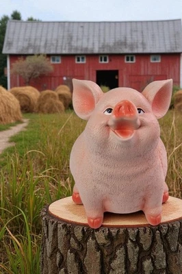 Pink Happy Pig Statue - Free Postage - image 1 of 4