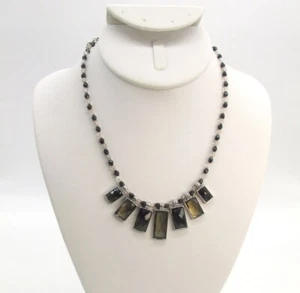 16.5" Faux Peridot Faux Obsidian & Crystal Bead Faceted Dangles Choker Necklace - Picture 1 of 4