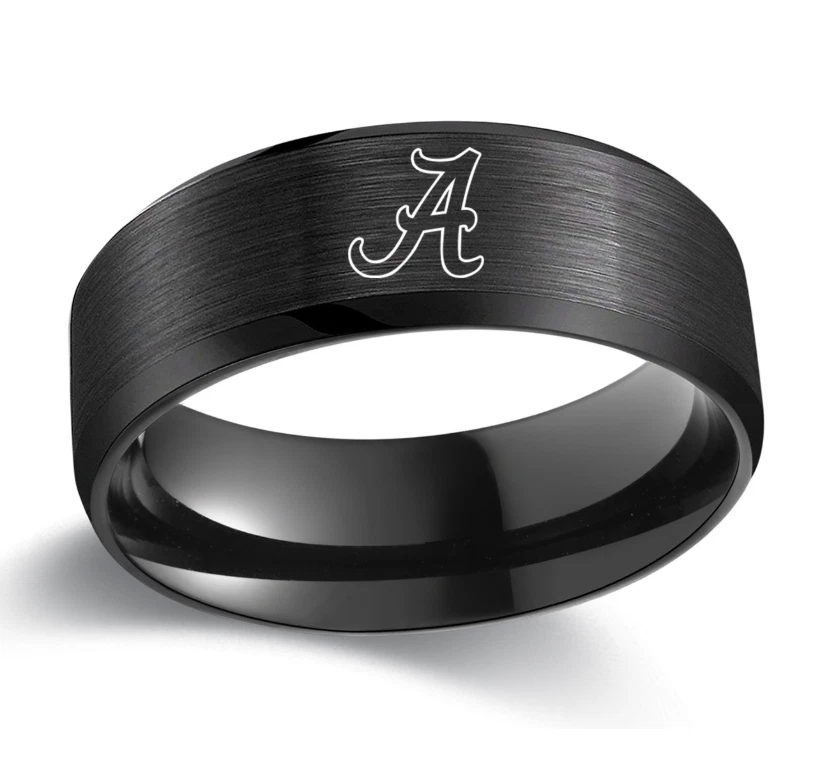 Alabama Crimson Tide Black Titanium Steel Engraved Ring Sizes: 7 & 9  NCAA - Image 1 of 1