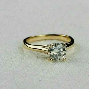 1.5Ct Round Cut Lab-Created Diamond Women Engagement Ring 14k Yellow Gold Plated - Picture 1 of 4